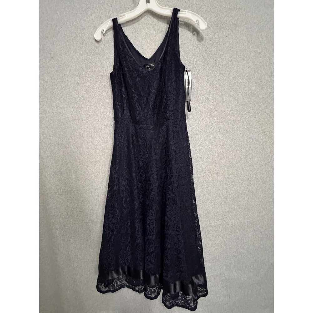 Tahari Arthur S. Levine Dress Womens 4 Blue Lace V Neck Fit & Flare‎ Midi Party